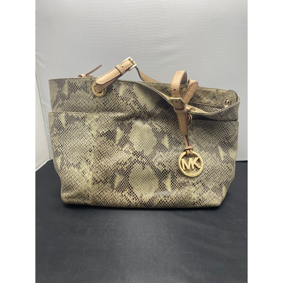 Michael Kors JetSet Travel MK Logo Snake Print Purse Handbag 15x10 in - Picture 1 of 12
